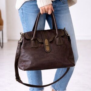 David Jones Elegant Brown Leather Handbag